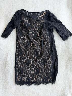 Robert Rodriguez Black Lace Nude Lined Long Sleeve Dress Size 4